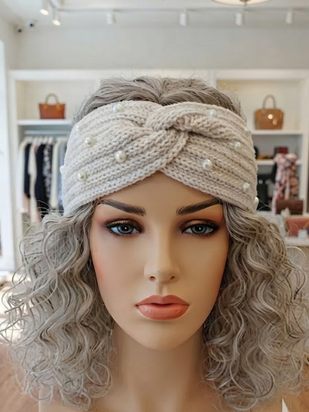 Ladies Fashionable Ivory Pearl Knit Headband - Brand New